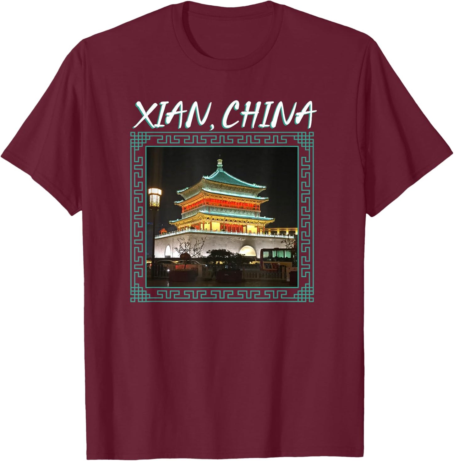 China's Ancient Xian Bell Tower T-Shirt - T-Shirt | Maroon