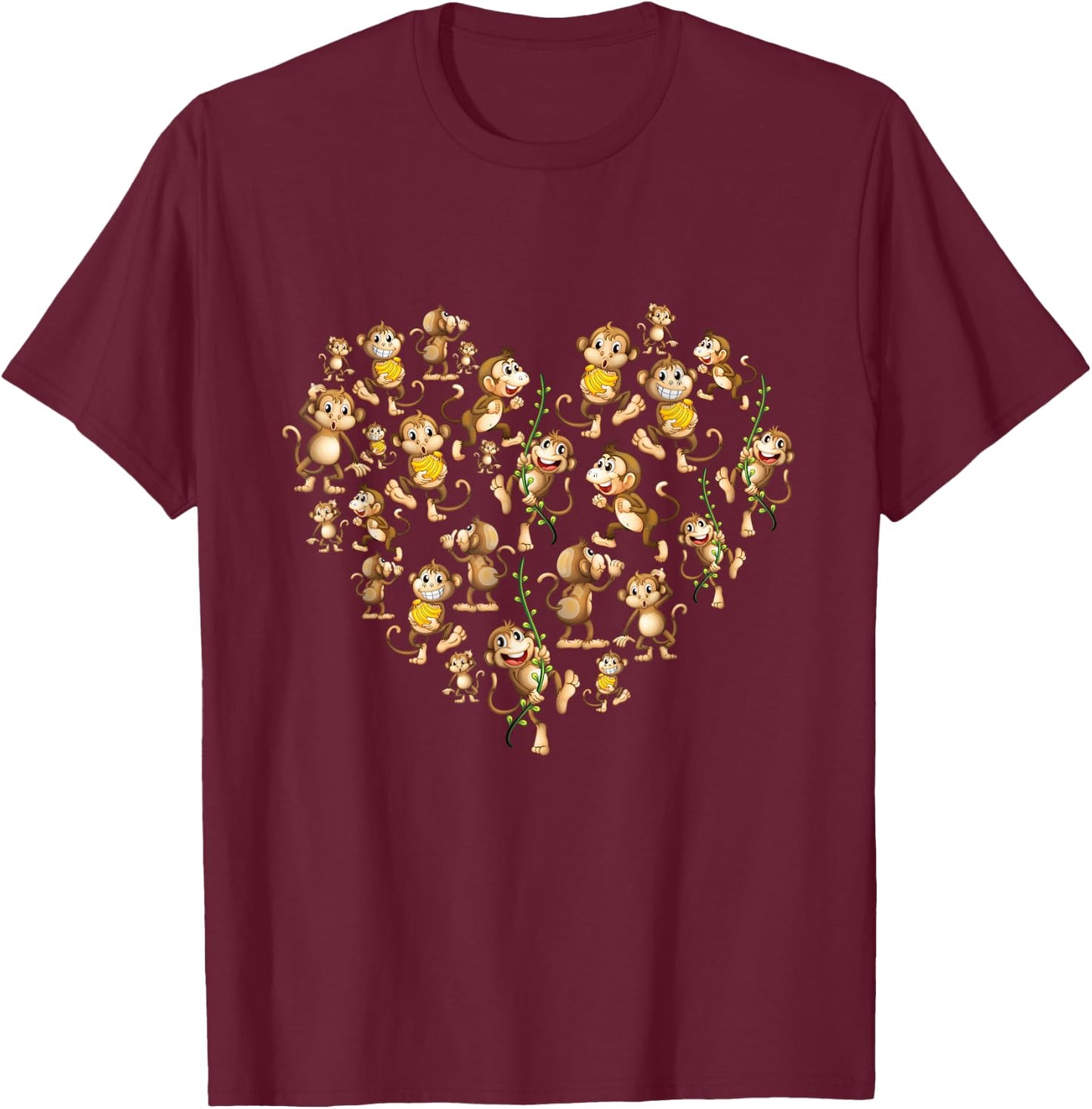 Cute Monkey Lover Heart Monkeys Animal Women Kids T-Shirt - T-Shirt | Maroon