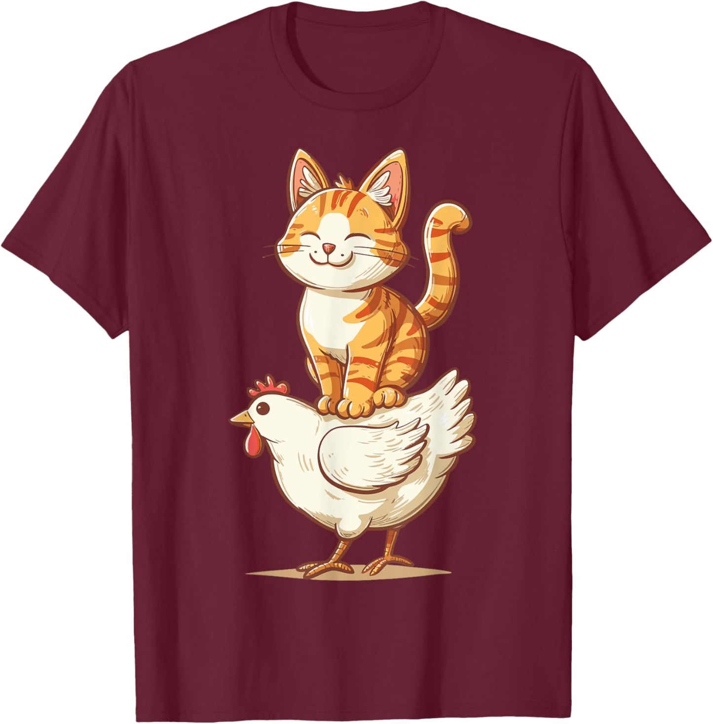 Cat Riding Chicken Men Women Kids T-Shirt - T-Shirt | Maroon