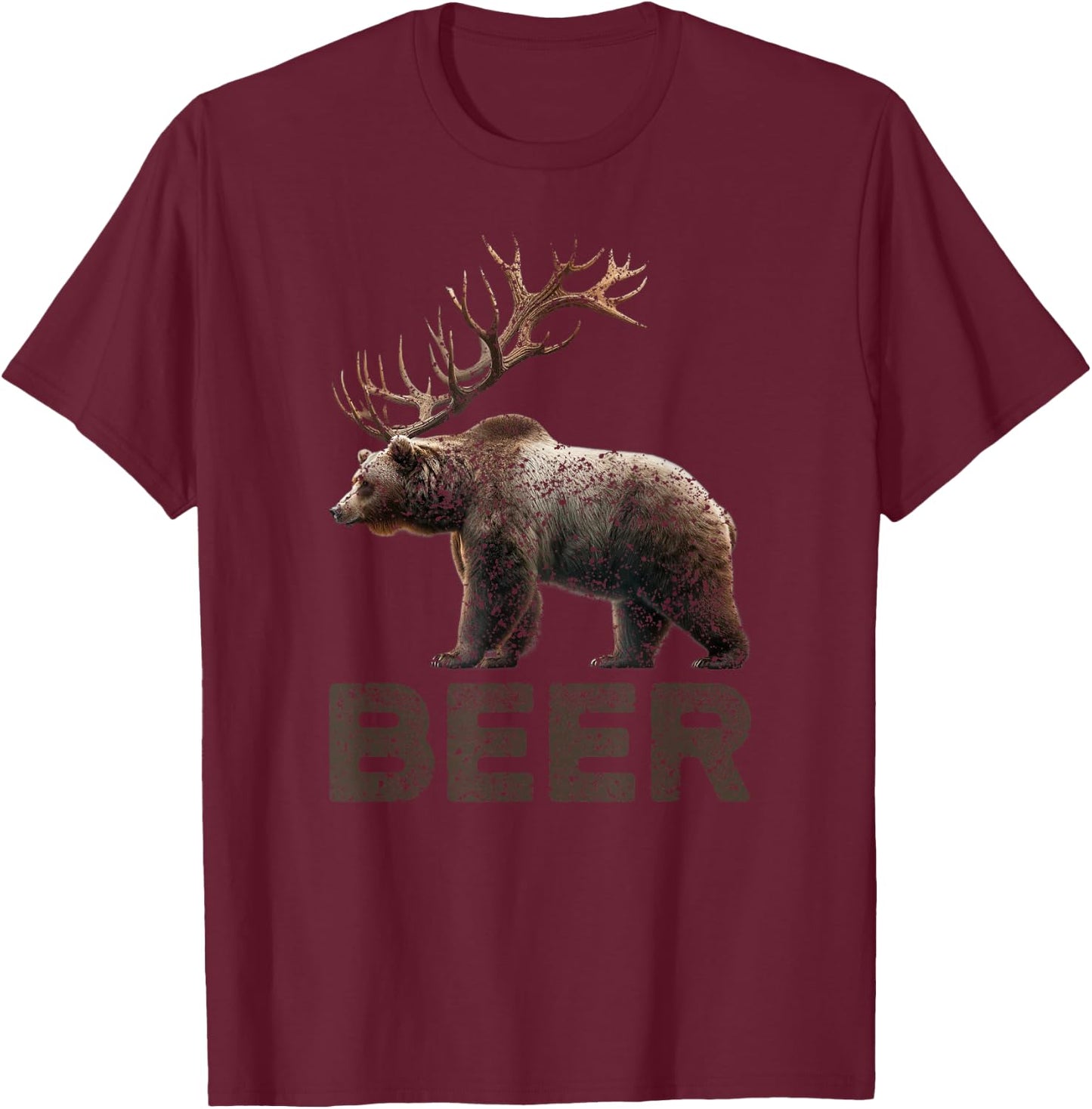 Beer Deer Bear Bear With Antlers Grizzly Beer T-Shirt - T-Shirt | Maroon