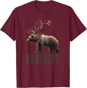 Beer Deer Bear Bear With Antlers Grizzly Beer T-Shirt - T-Shirt | Maroon