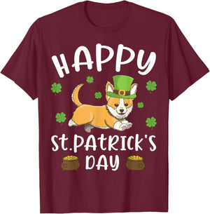 Happy St. Patrick's Day Funy Saint Patricks Corgi Dog Gift T-Shirt - T-Shirt | Maroon