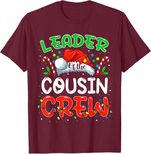 Leader of the Cousin Crew Christmas Family Matching Xmas T-Shirt - T-Shirt | Maroon