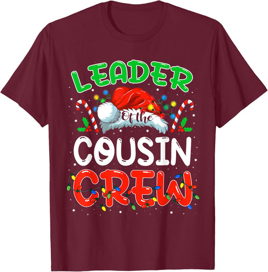 Leader of the Cousin Crew Christmas Family Matching Xmas T-Shirt - T-Shirt | Maroon