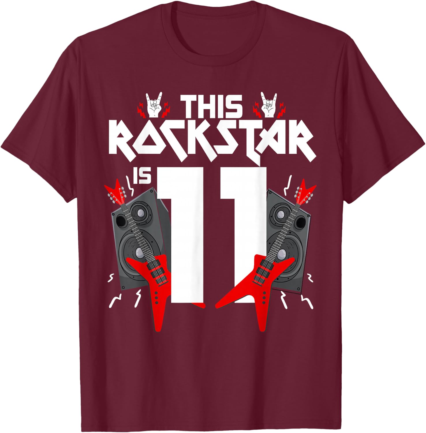 11 Year Old Rock And Roll Star Birthday Guitar 11th Gift T-Shirt - T-Shirt | Maroon