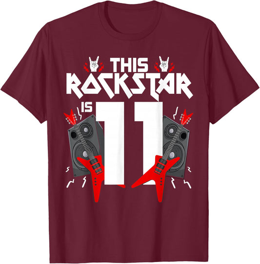 11 Year Old Rock And Roll Star Birthday Guitar 11th Gift T-Shirt - T-Shirt | Maroon