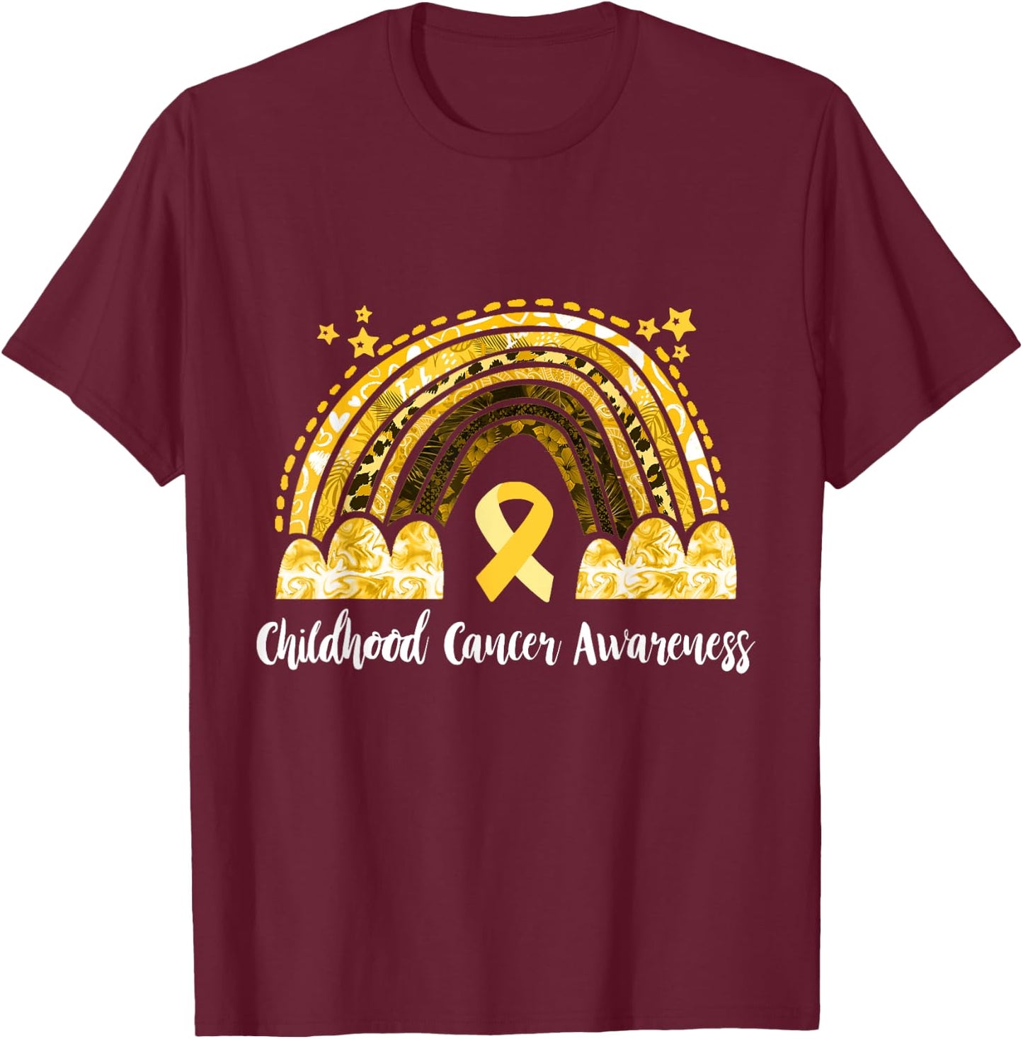 Childhood Cancer Awareness Gold Ribbon Survivor Rainbow T-Shirt - T-Shirt | Maroon