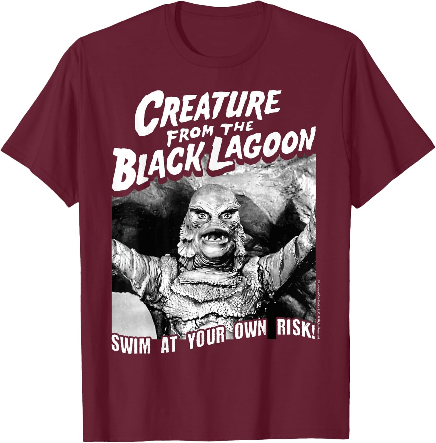 Universal Monsters Black Lagoon Swim At Your Own Risk T-Shirt - T-Shirt | Maroon