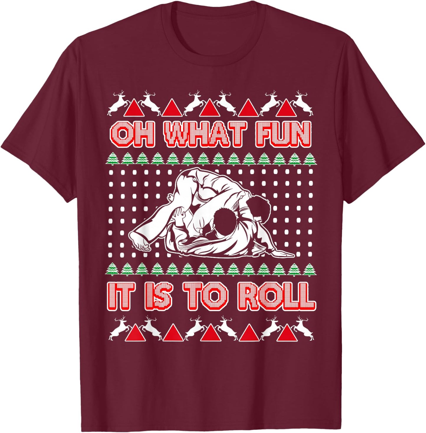 Jiu Jitsu BJJ Ugly Christmas Sweater MMA Funny Xmas T-Shirt - T-Shirt | Maroon