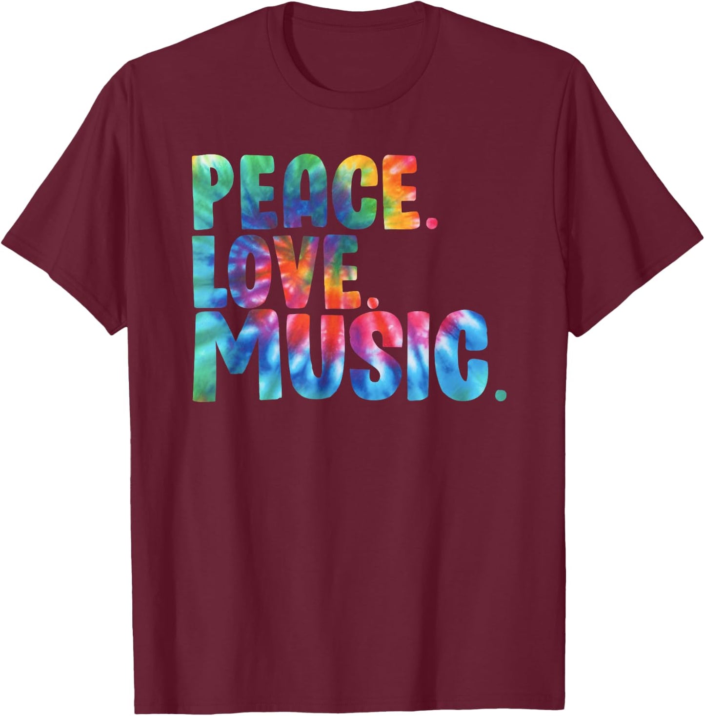 Peace Love Music Tie Dye T-Shirt - T-Shirt | Maroon