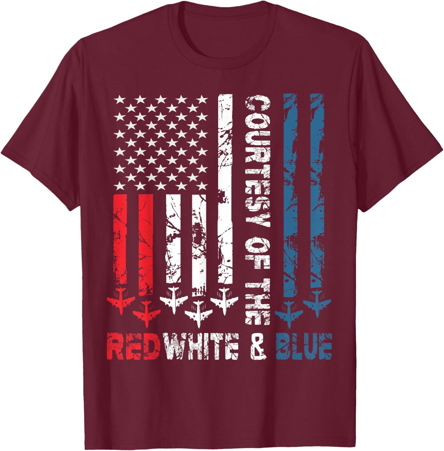 Courtesy of The Red White and Blue Vintage America US Flag T-Shirt - T-Shirt | Maroon