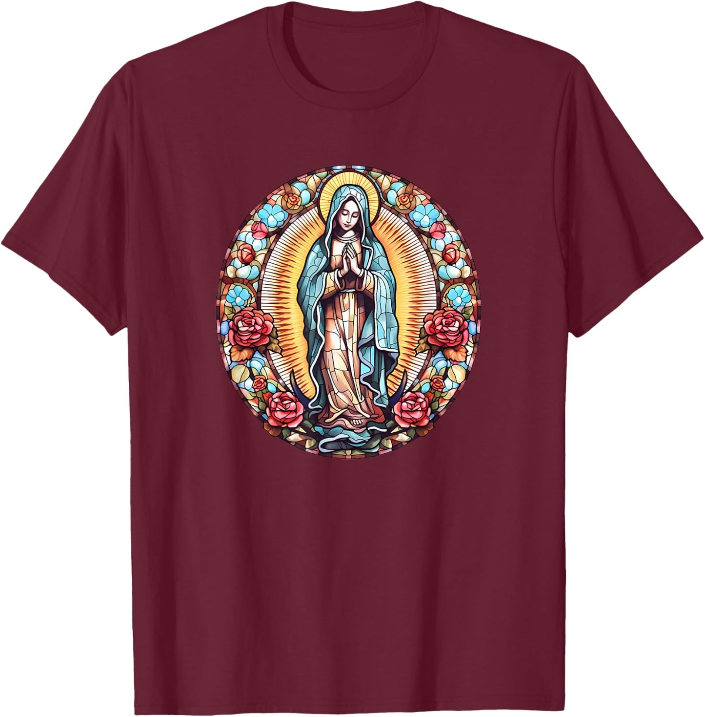Virgin Mary Mexican Religious Art Catholic Saint Christian T-Shirt - T-Shirt | Maroon