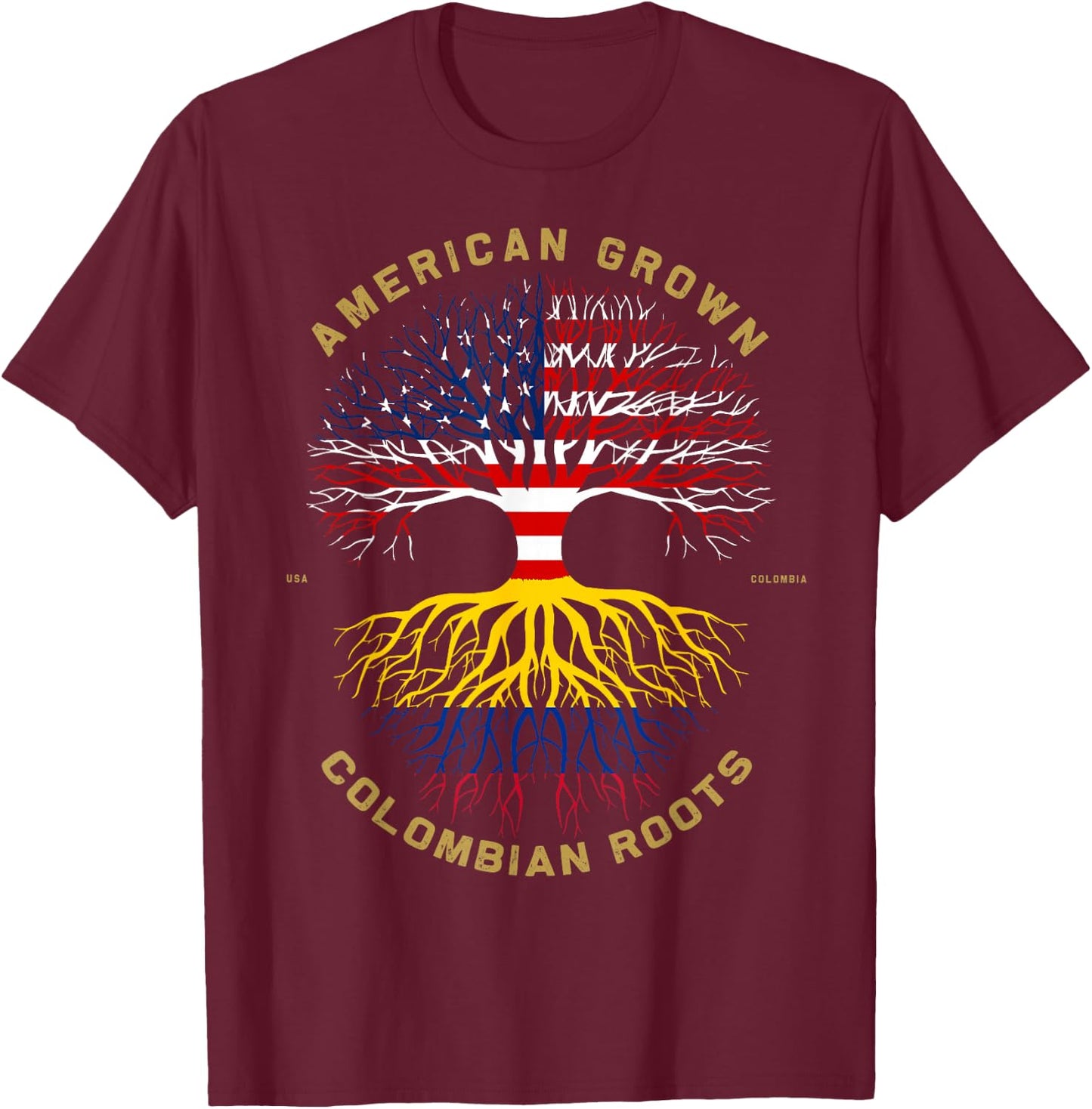 American Grown with Colombian Roots Tree USA Flag Gifts T-Shirt - T-Shirt | Maroon