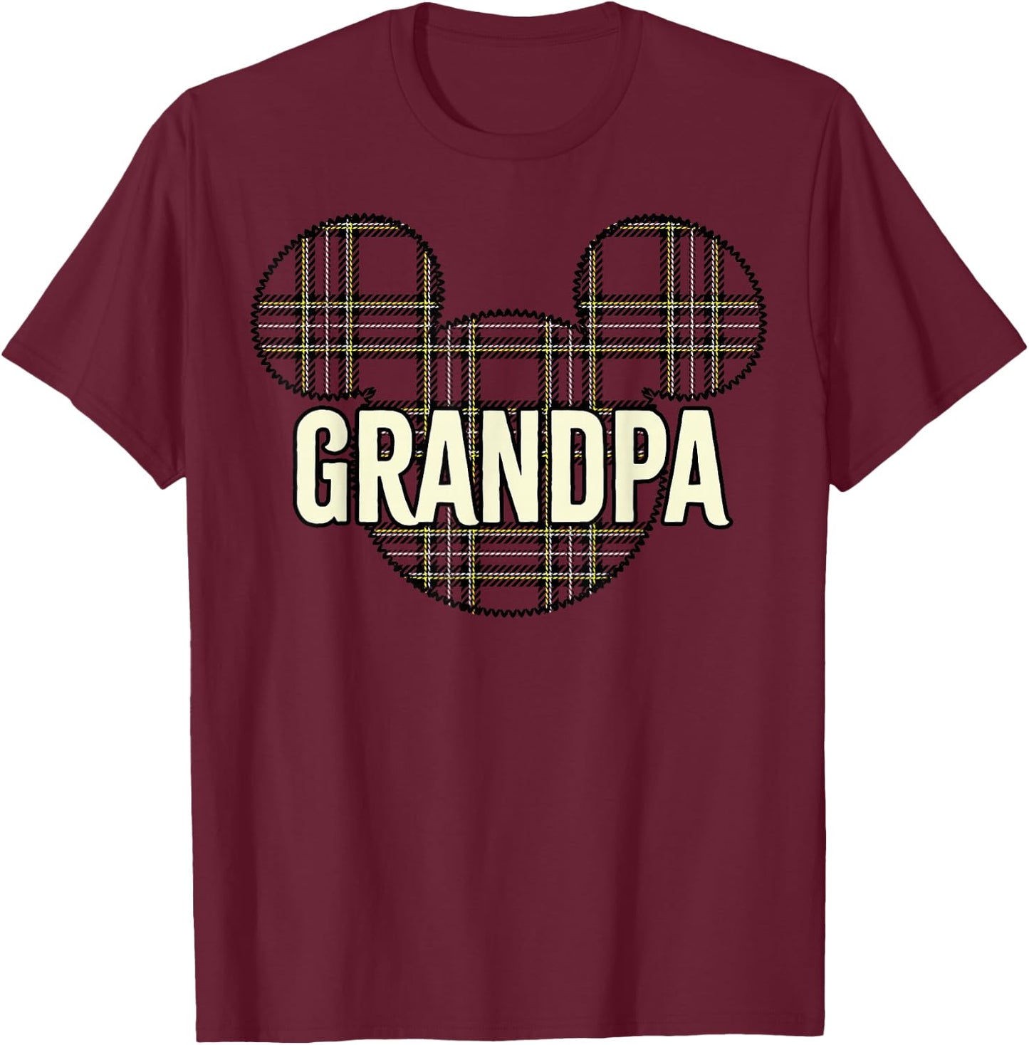 Disney Mickey and Friends Christmas Plaid Mickey Grandpa T-Shirt - T-Shirt | Maroon