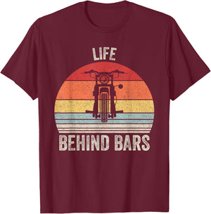 Vintage Retro Life Behind Bars Shirt Motorcycle Rider Gift T-Shirt - T-Shirt | Maroon