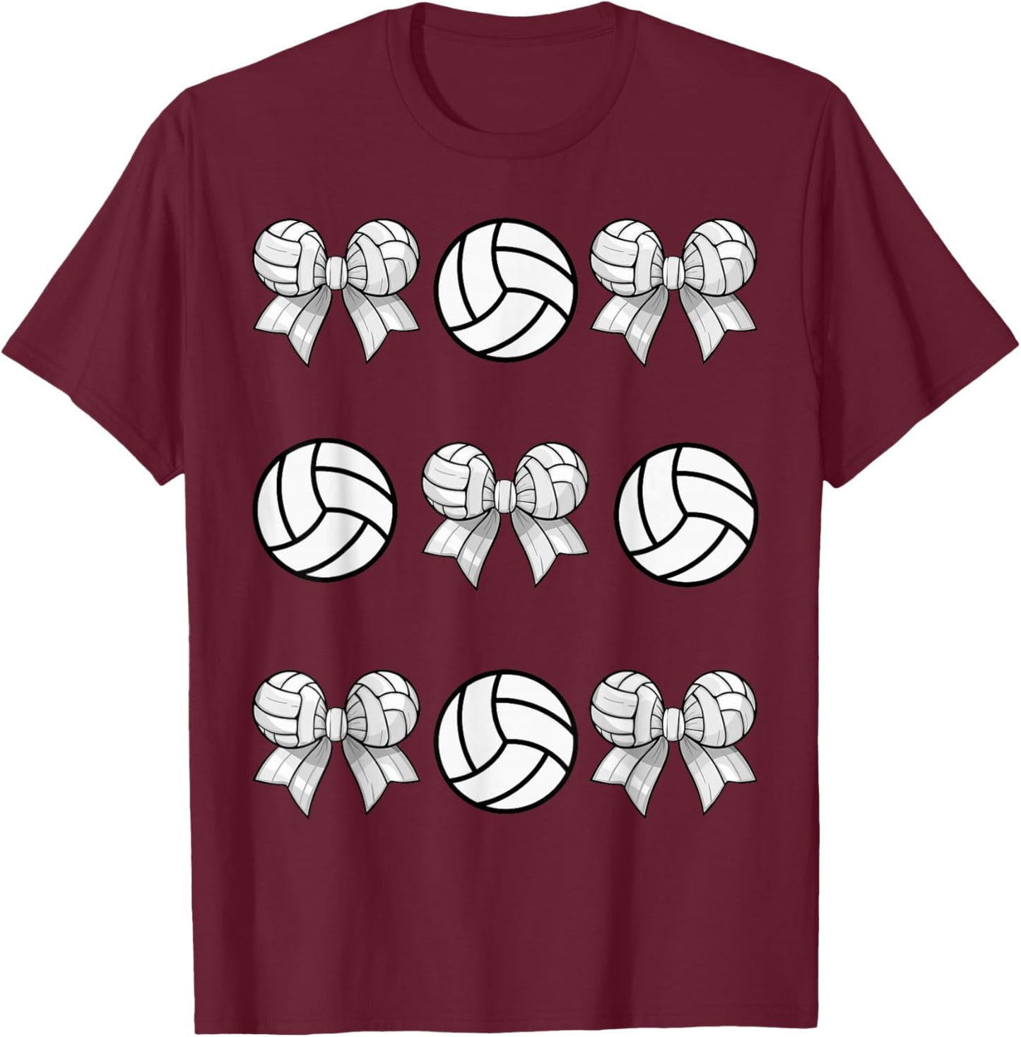 Volleyball Coquette Bow Volleyball Girls And Boys Aesthetic T-Shirt - T-Shirt | Maroon