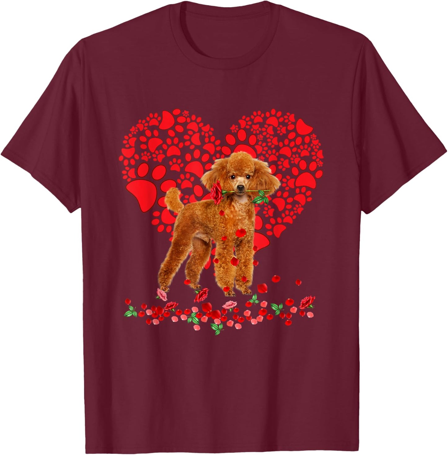 Valentines Poodle Heart Dog Dad Dog Mom Gifts T-Shirt - T-Shirt | Maroon