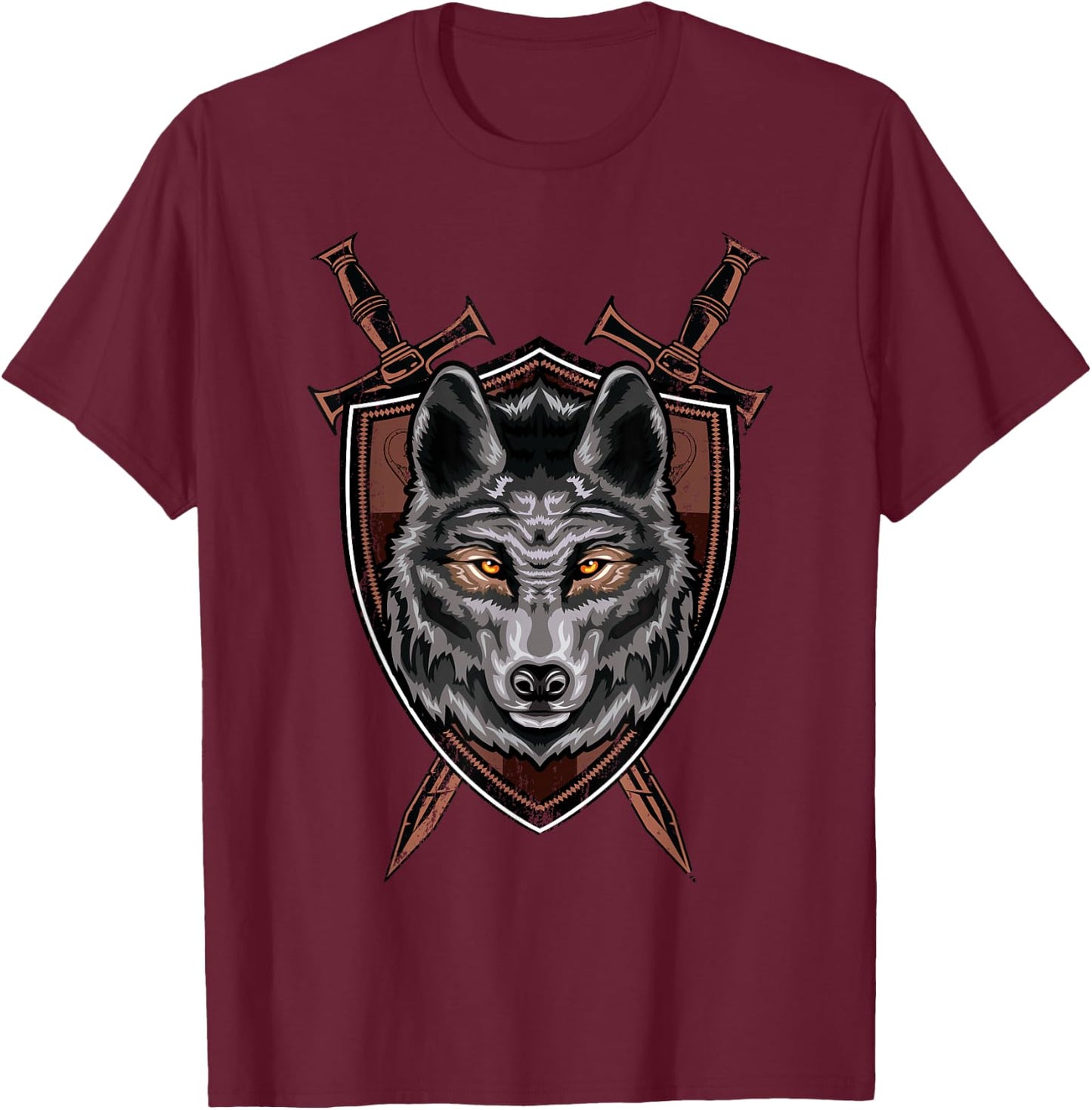 Wolf Sword Shield Renaissance Medieval Knight House Sigil T-Shirt - T-Shirt | Maroon