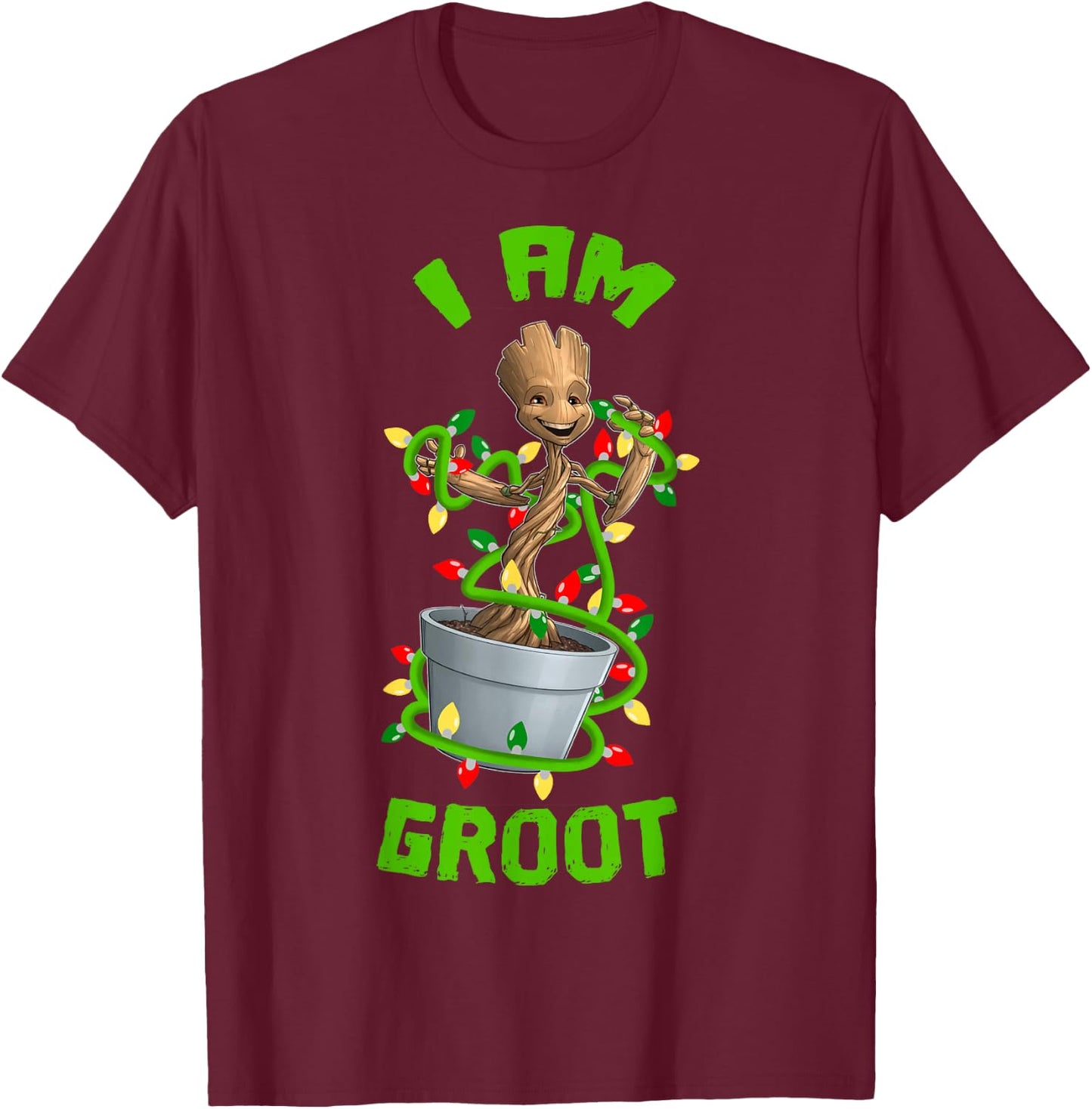Marvel Christmas I Am Groot Cartoon T-Shirt - T-Shirt | Maroon