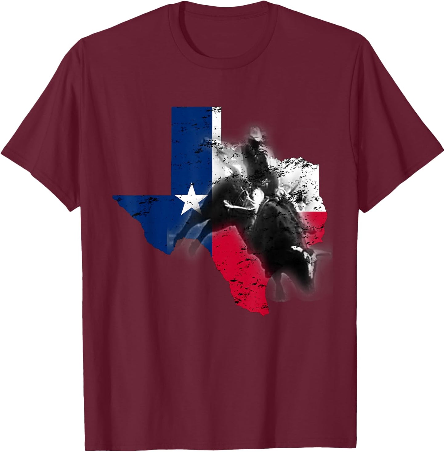 Bull-Riding Texas Ranch Rider Cowboy Texan Lone Star T-Shirt - T-Shirt | Maroon