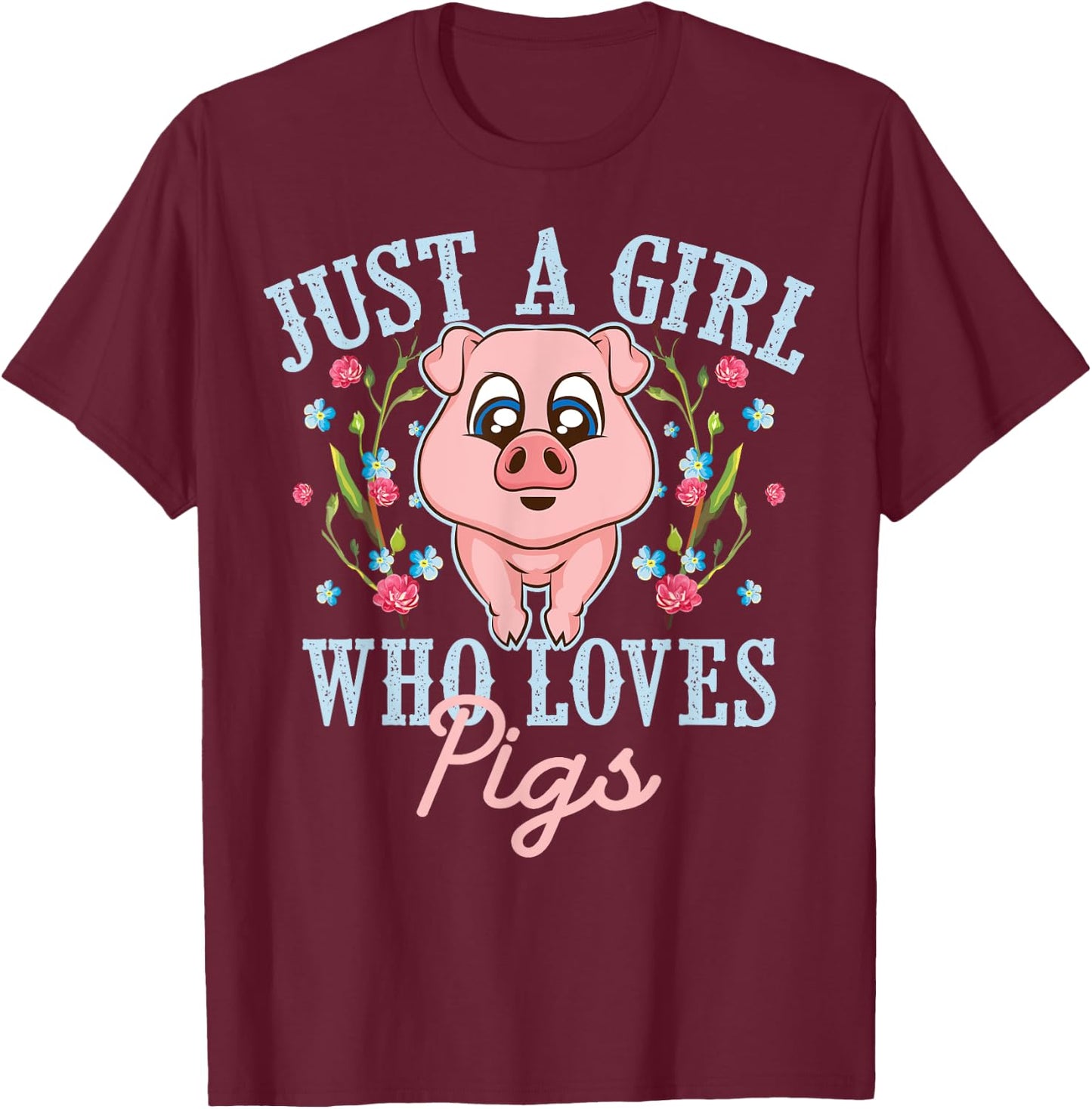 Funny Just A Girl Who Loves Pigs Gift | Cute Mini Piggy Kids T-Shirt - T-Shirt | Maroon