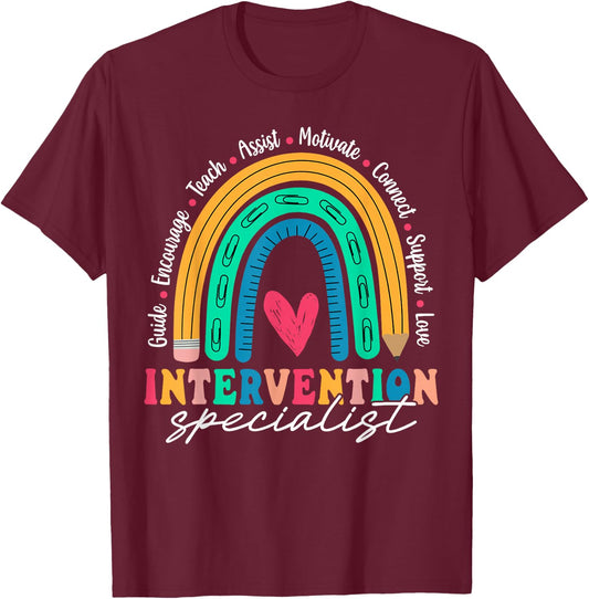 Intervention Specialist Appreciation Rainbow T-Shirt - T-Shirt | Maroon