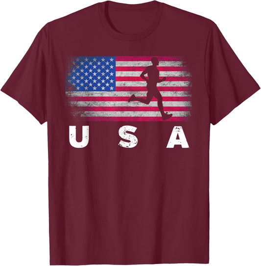 American Flag Track & Field - Cute Field Running Gift Kids Men T-Shirt - T-Shirt | Maroon