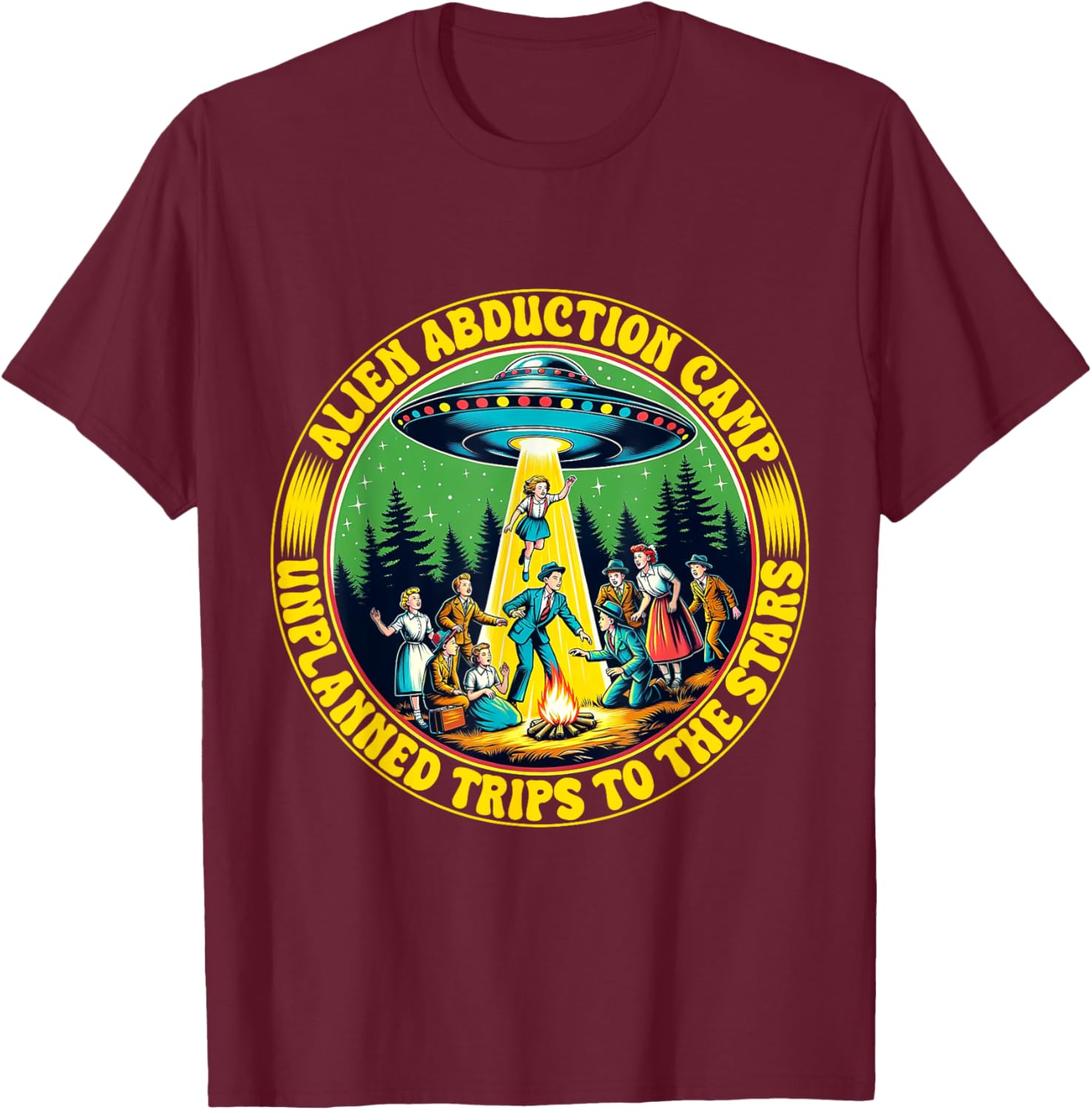Alien Abduction Camp Shirt Vintage Retro UFO Funny Camper T-Shirt - T-Shirt | Maroon
