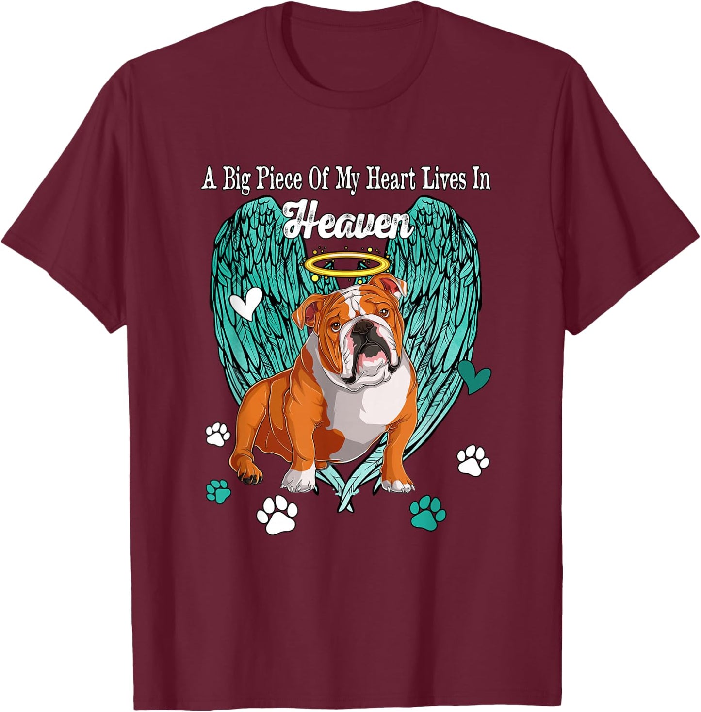Heart Lives In Heaven Costume English Bulldog Memories Owner T-Shirt - T-Shirt | Maroon