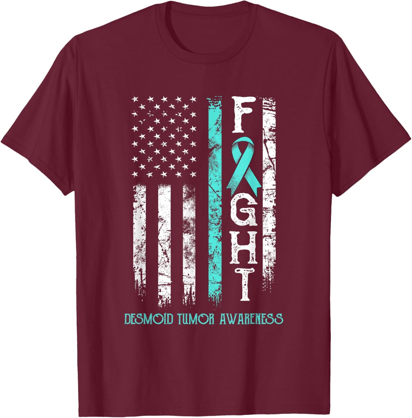 Desmoid Tumor Warrior US Flag T-Shirt - T-Shirt | Maroon