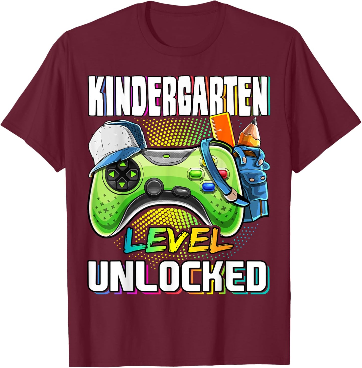 Kindergarten Level Unlocked Video Game Back to School Boys T-Shirt - T-Shirt | Maroon