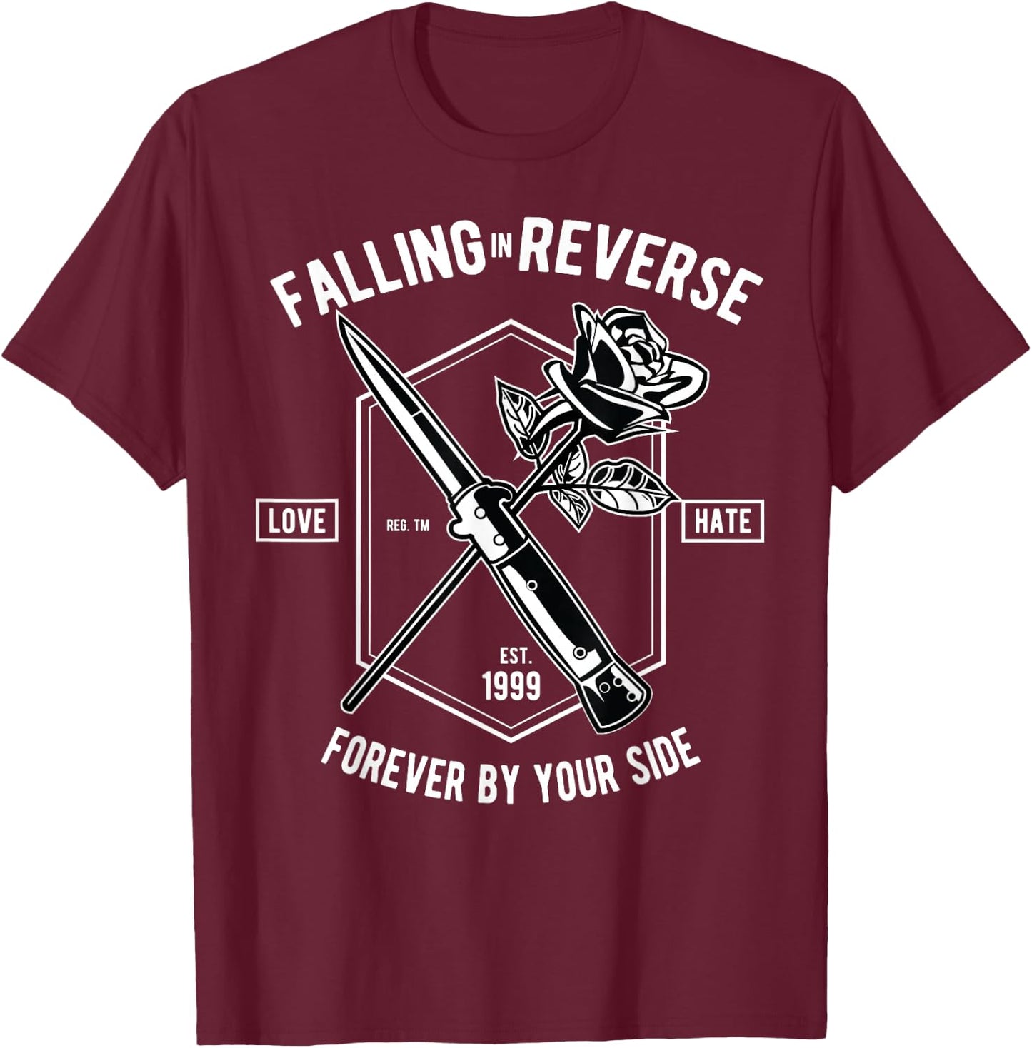 Vintage Falling In Reverse Rose & Knife Inspirational Gift T-Shirt - T-Shirt | Maroon