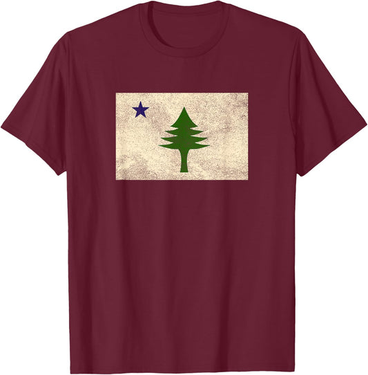 Old Maine State Flag Pine Tree 1901 Dirigo Vintage Retro T-Shirt - T-Shirt | Maroon