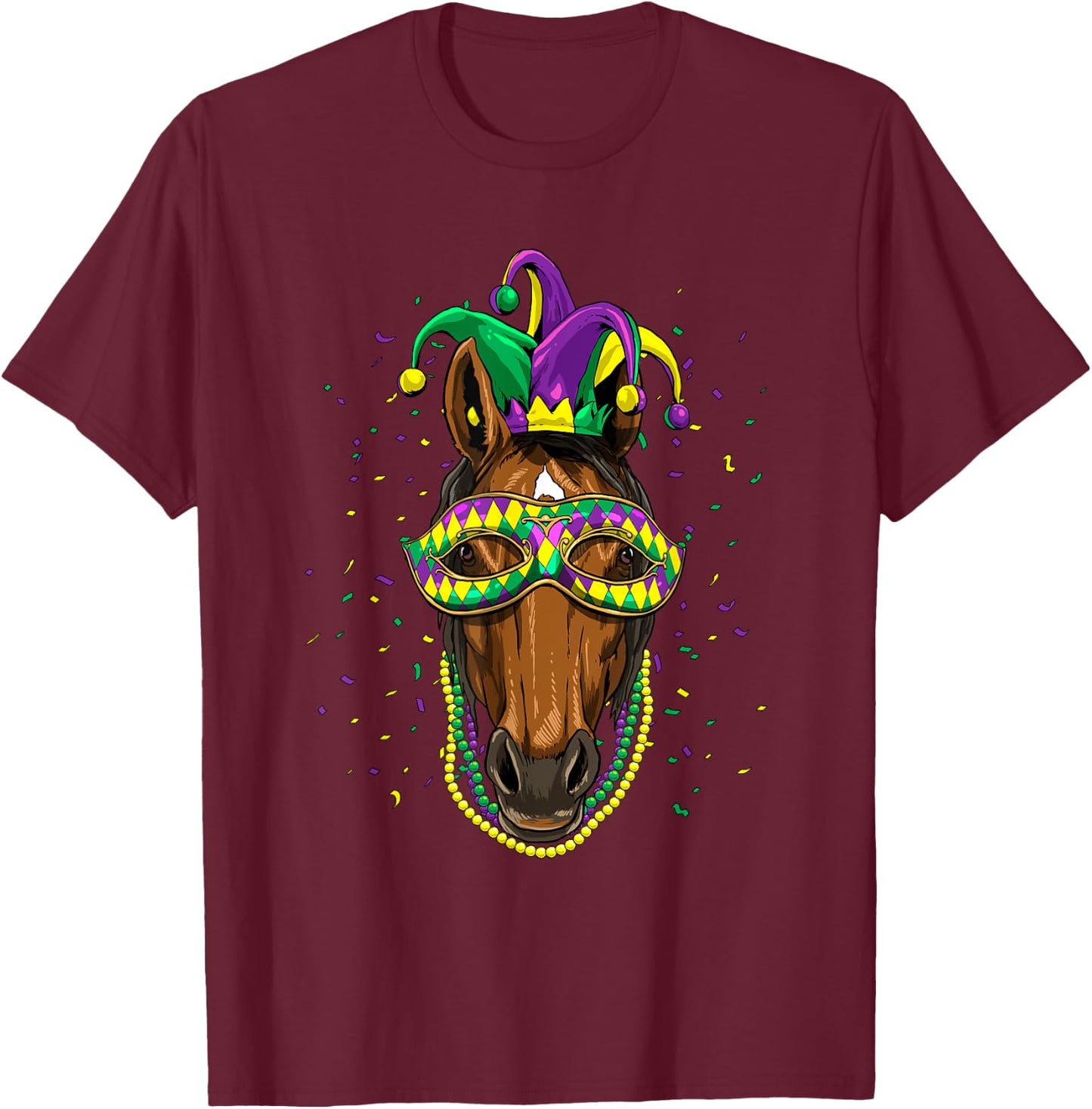 Horse Animal Lover Cute Mardi Gras Carnival Jester T-Shirt - T-Shirt | Maroon