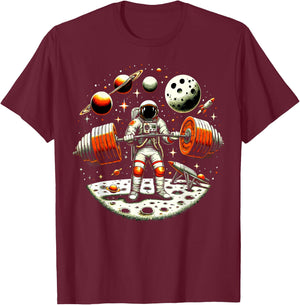 Funny Astronaut Spaceman Weightlifting Fitness Gym Workout T-Shirt - T-Shirt | Maroon