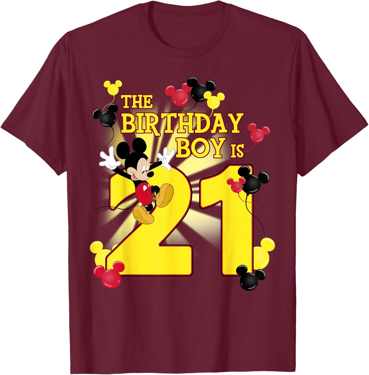 Disney Mickey And Friends Mickey 21st Birthday Boy T-Shirt - T-Shirt | Maroon