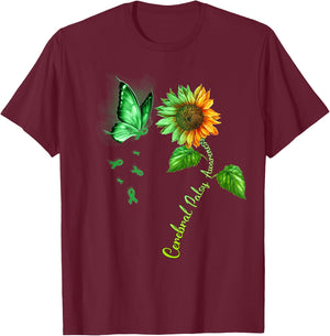 Butterfly Sunflower Cerebral Palsy Awareness T-Shirt - T-Shirt | Maroon