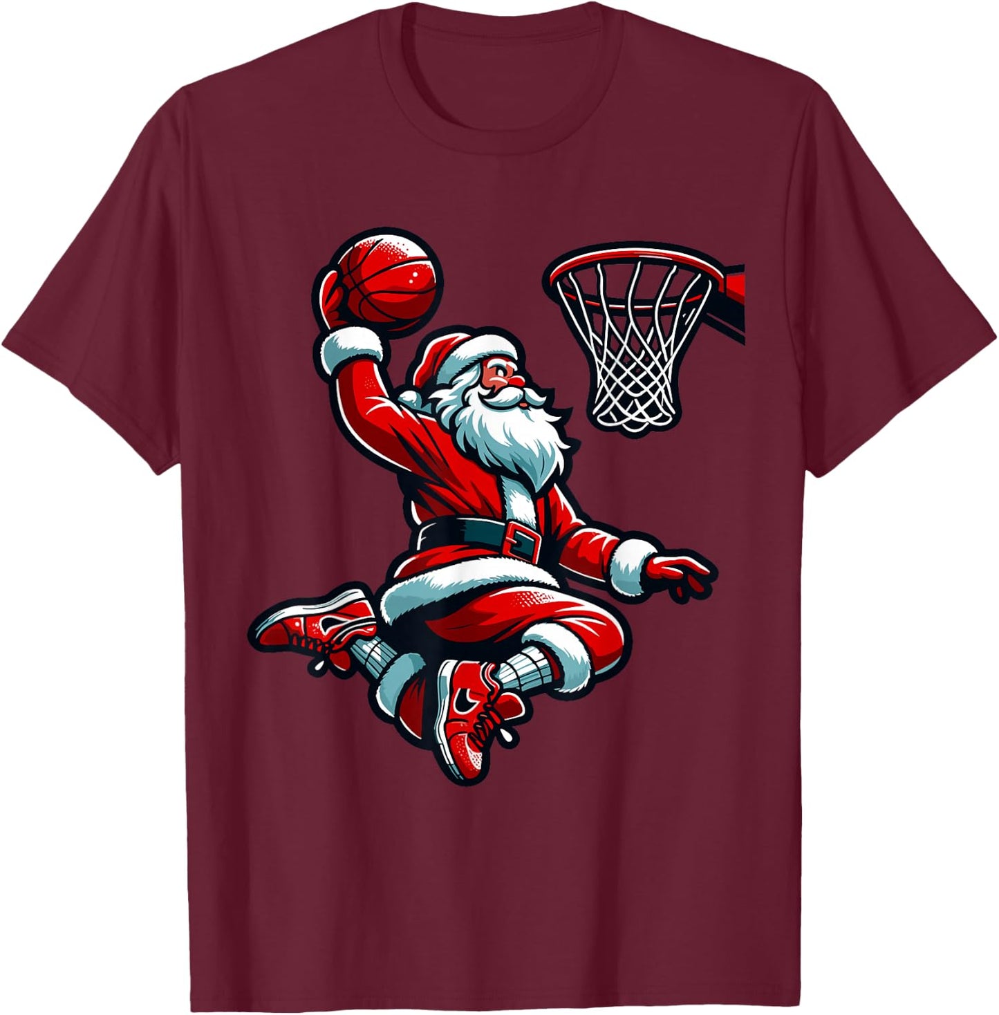Santa Claus Dunking A Basketball Funny Christmas Basketball T-Shirt - T-Shirt | Maroon