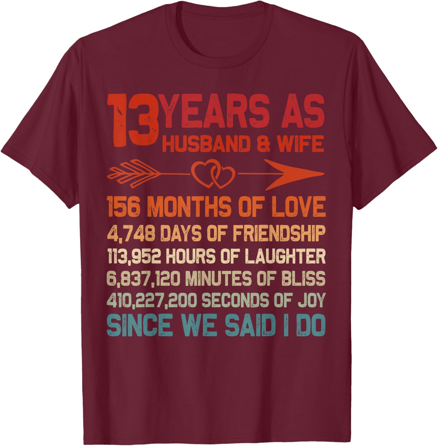 13 Years as Husband & Wife 13th Anniversary Gift Couple T-Shirt - T-Shirt | Maroon