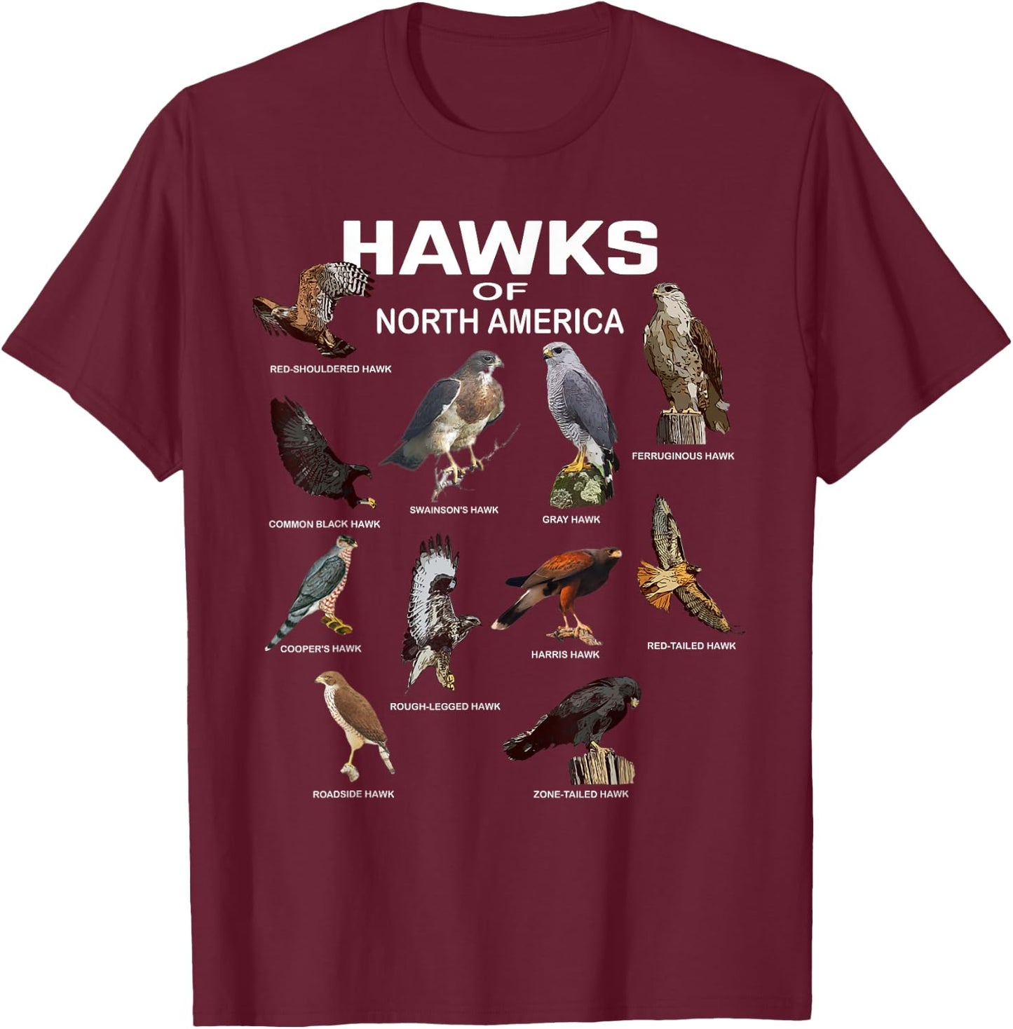 Hawks North America Red-Tailed Roadside Gray Hawk T-Shirt - T-Shirt | Maroon