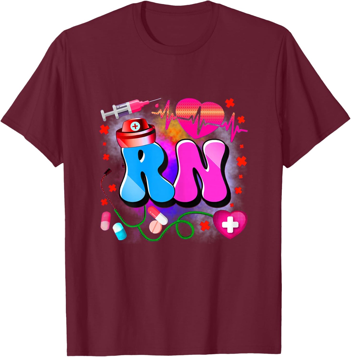 Registered Nurse RN – Colorful Tie Dye Healthcare Style T-Shirt - T-Shirt | Maroon