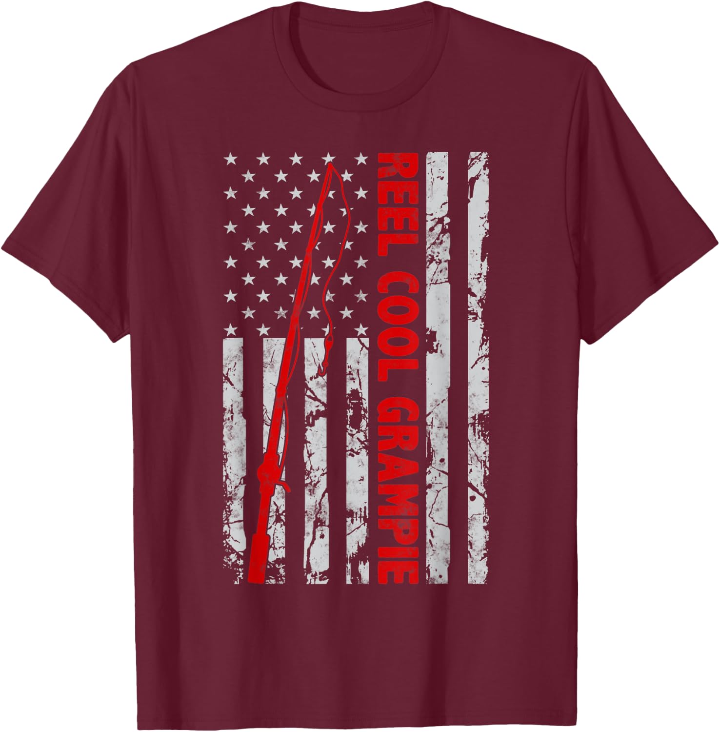 Reel Cool Grampie Fishing Father’s Day Flag gift Fisherman T-Shirt - T-Shirt | Maroon