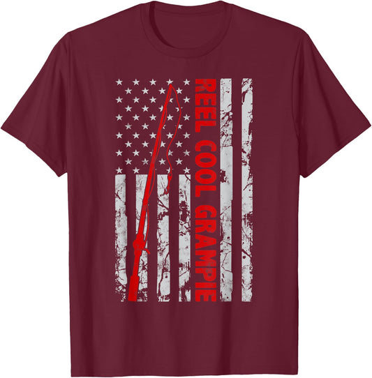 Reel Cool Grampie Fishing Father’s Day Flag gift Fisherman T-Shirt - T-Shirt | Maroon