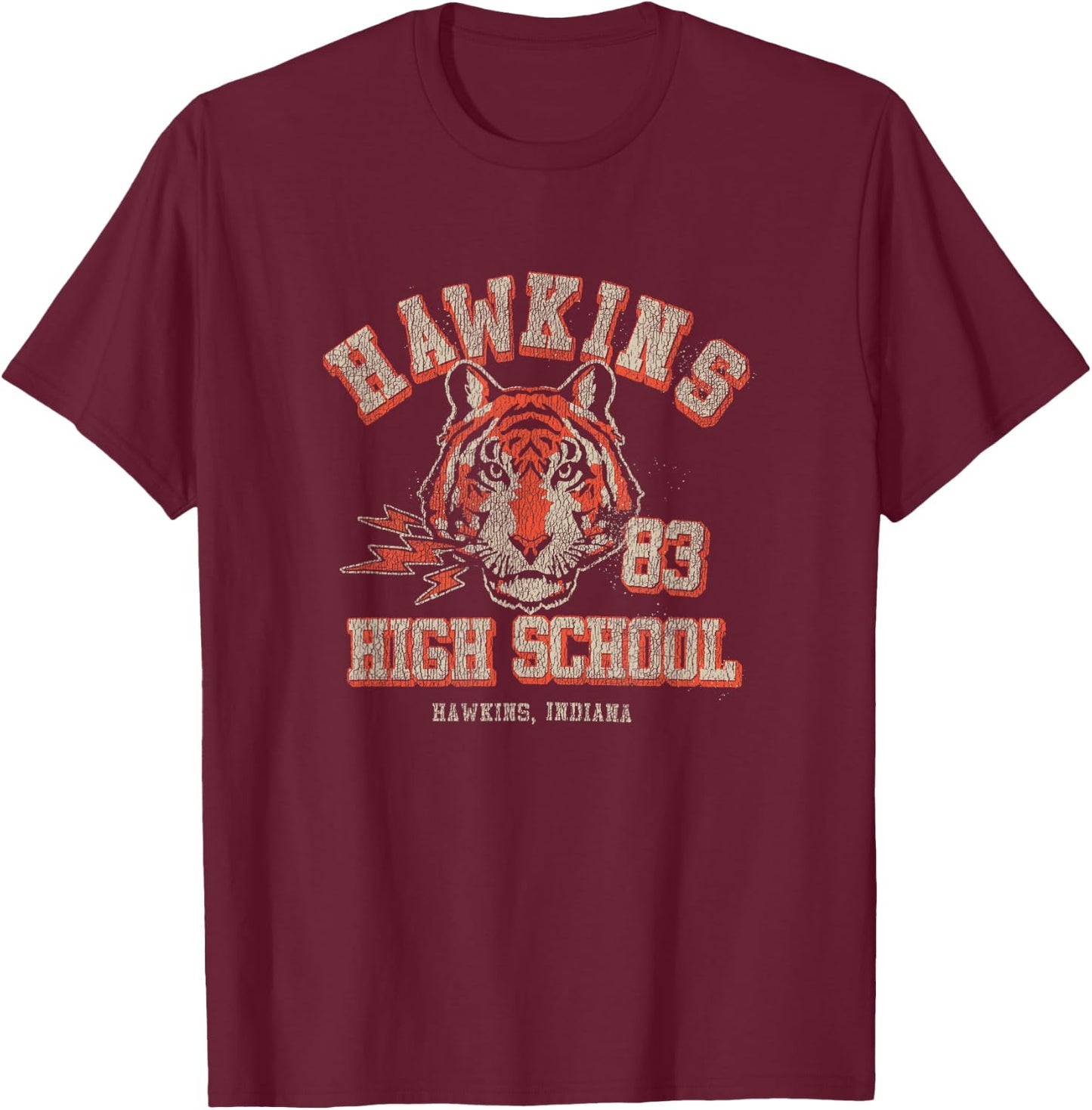 Stranger Things Hawkins High School Distressed Chest Poster T-Shirt - T-Shirt | Maroon