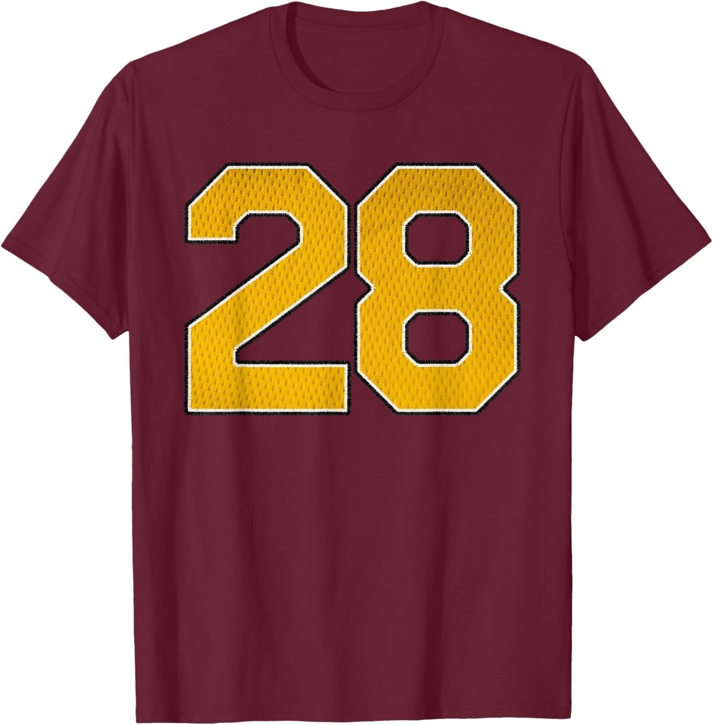 Gold Number 28 Athlete Sports Jersey Supporter Fanwear T-Shirt - T-Shirt | Maroon