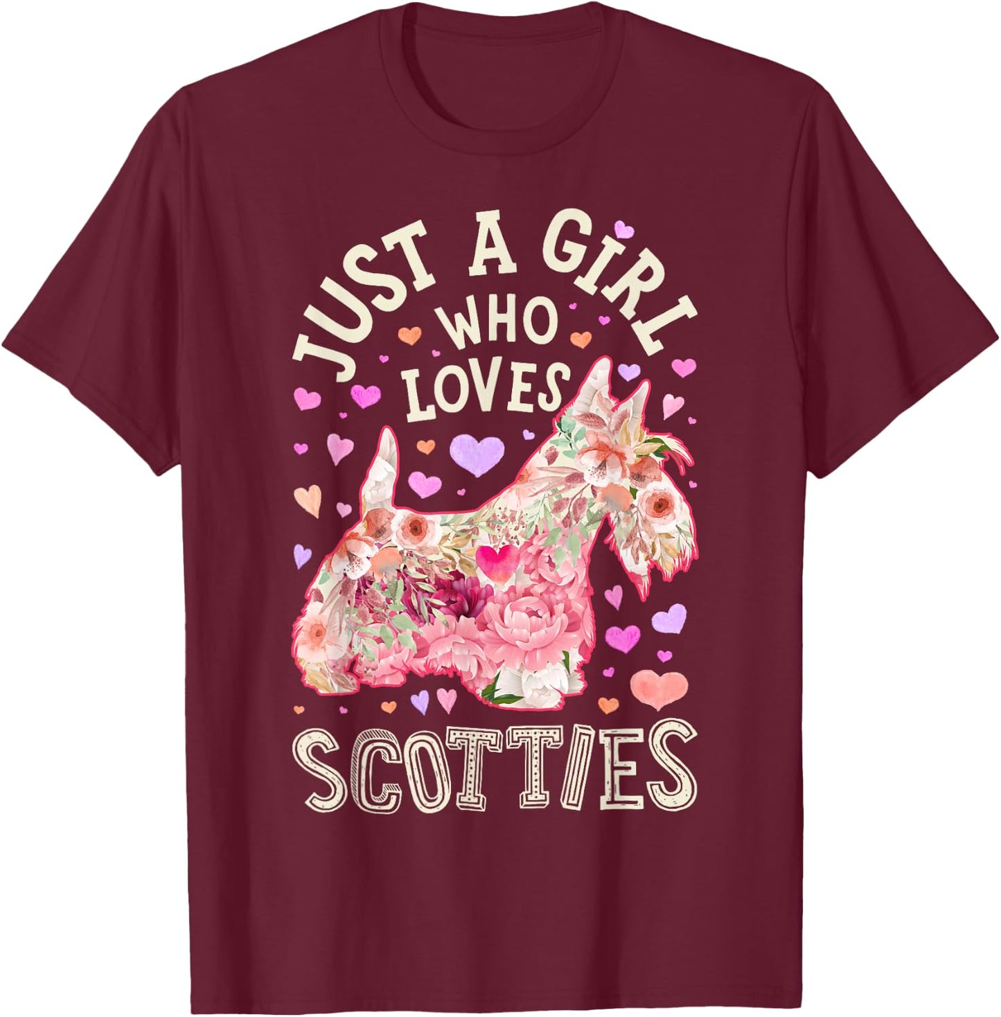 Scottie Scottish Terrier Just A Girl Who Loves Dog Flower T-Shirt - T-Shirt | Maroon