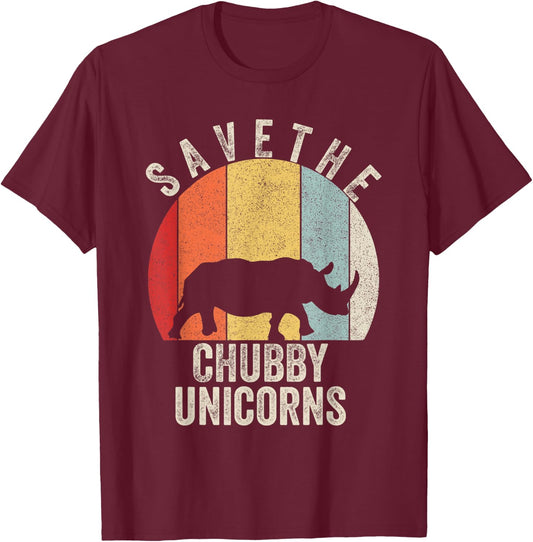 Retro Save The Chubby Unicorn Shirt Gift Funny Animal Rhino T-Shirt - T-Shirt | Maroon