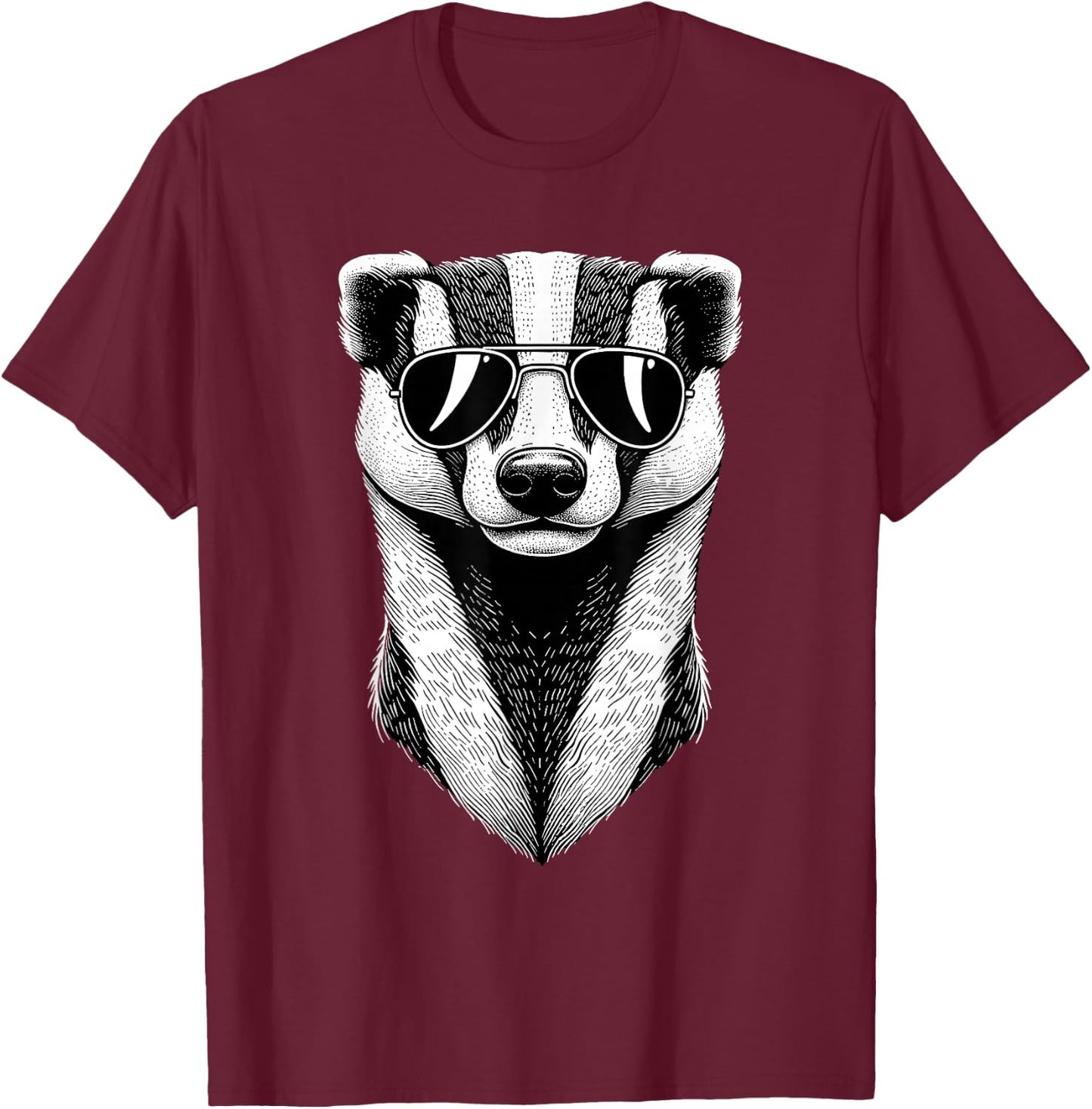 Funny Honey Badger Art Wearing Sunglasses T-Shirt - T-Shirt | Maroon