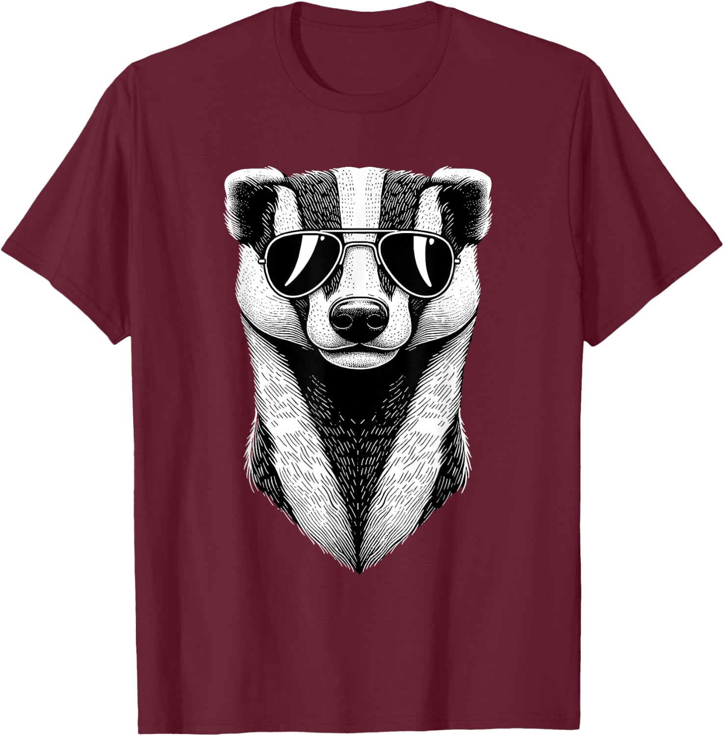 Funny Honey Badger Art Wearing Sunglasses T-Shirt - T-Shirt | Maroon
