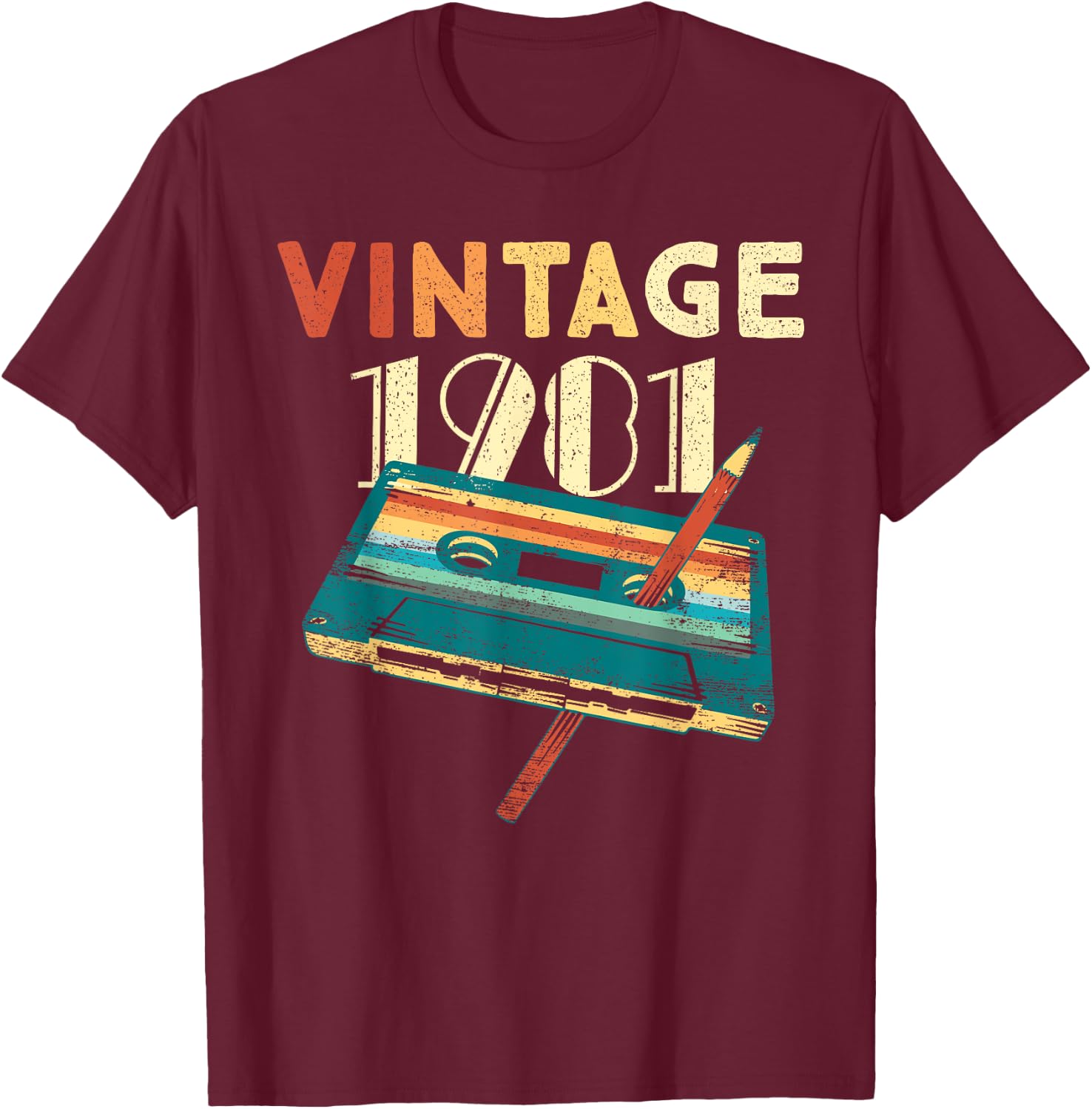 Vintage 1981 Music Cassette 44th Birthday Gifts 44 Years Old T-Shirt - T-Shirt | Maroon
